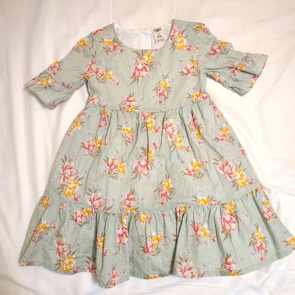 OshKosh B’gosh Light Green Tiered Floral Dress